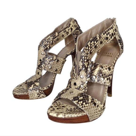 Stuart Weitzman Women's Airforce Roccia Snakeskin Leather Stud Stiletto Heels - Picture 1 of 15
